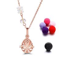 Morenitor Aromatherapy Necklace, Alloy Essential Oil Diffuser Necklace Chain with 4 Shining Crystal Cute Hollow Snowflake Pendant Jewelry Gift for Women, 5 Colors Cotton Refill Balls (Rosy Golden)