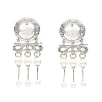 Tanwpn New Fashion Metal Pearl Geometric Round Creative Earrings For Ladies Girls Jewelry Gift (Gold)
