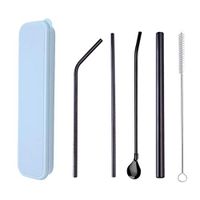 Emptystar Reusable Drinking Straws - Stainless Steel Metal Straws Premium Food-Grade Folding Drinking Straws Keychain Portable Set with Travel Case & Cleaning Brush (E)