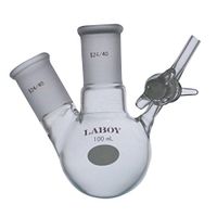 Laboy HMF050404 Glass 100 mL 2 Neck Air Free Reaction Schlenk Flask with Glass Stopcock and 24/40 Joints Round Bottom Flask