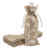 12pk Jute Burlap Linen Canvas Bottle & Wine Gift Bags with Drawstring (Silver Stars, 6" x 14") for Storage, Holiday Parties, Promotional Events by TheDisplayGuys