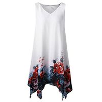 iLUGU Floral Print Vest Dresses for Women Plus Size Chiffon Sleeveless Irregular Hem Mini Dress White