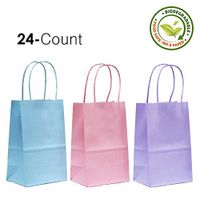 Gift Expressions Paper Gift Bags, 24 Count, Pastel Assorted Colors, Kraft Paper Bags, 5.25” x 8.5” x 3.5", 100% Recycled, Thick & Durable Eco Friendly Paper Bags with Handles, Goodie Bags, Party Bags