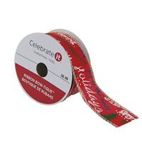 Happy Holidays 1.5" Faux Linen Wired Ribbon By Celebrate It Bow-Tique