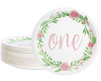 Disposable Plates - 80-Count Paper Plates, 1st Birthday Party Supplies for Appetizer, Lunch, Dinner, and Dessert, Floral Design, 9 Inches in Diameter