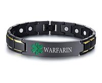 XUANPAI WARFARIN Stainless Steel Brushed ID Identity Magnet Therapy Medical Alert ID Bracelet for Men Women