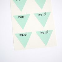 Merci Stickers by Once Upon Supplies, Thank You Triangle Shape Seals and Labels for Sealing Envelopes and Party Favors, 1.5 Inches X 1.5 Inches, Mint Green, 48 Stickers