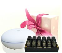 Aromatherapy Diffuser with Essential Oil Gift Set – Bundle with Smiley Daisy Best Ultrasonic Diffuser and 100% Pure Essential Oils – for Moms Dads and Kids (Hibiscus White w/Juju Aroma Gift Set)