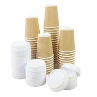 Black Cat Avenue 50 Sets 12oz Insulated Ripple Hot Disposable Coffee Cups with White Lids For Hot Drinks Coffee Cocoa Chocolate Latte Cappuccino