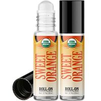 Organic Sweet Orange Roll On Essential Oil Rollerball (2 Pack - USDA Certified Organic) Pre-diluted with Glass Roller Ball for Aromatherapy, Kids, Children, Adults Topical Skin Application - 10ml