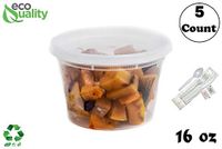 16 oz - 5 Count - Plastic Soup Containers with Cutlery for Meal Prep, Soup, Deli Containers, Lunch, Togo, Microwave Safe, Dishwasher Safe Containers, Heavy Duty Clear Plastic BPA Free (16 Ounce)