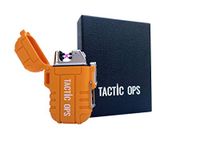 Tactic Ops Waterproof Lighter Tactical Outdoor Dual Arc Electric Lighters Rechargeable Flameless Arc Plasma Lighter for Camping Hiking Survival with an Emergency Whistle (Orange)