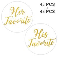 His Favorite & Her Favorite Stickers,96-Pack-2 inch Wedding Favor Stickers,Rustic Handmade Matte Adhesive Label for Wedding Bridal Showers Engagement Party Gift Bags or Box (Gold Font)