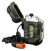 Waterproof Lighter,Rechargeable Plasma Lighter Outdoor Windproof Electric Lighter with Paratinder Lanyard Necklace and Emergency Whistle for Camping Hiking Survival