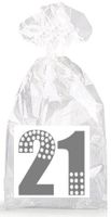 Silver Dotted 21st Birthday Party Favor Bags with Ties - 12pack