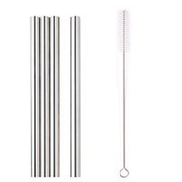 EnjoCho 4PC Stainless Steel Metal Straws Extra Wide 12mm Reusable Drinking Straws+ 1PC Cleaning Brush (Silver)