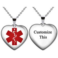 Fanery Sue Free Engraving Personalized Custom Stainless Steel Medical Alert ID Dog tag Pendant Necklace for Men Women(Heart Shape)