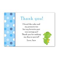 30 Personalized Thank You Cards Blue Polka Dots Green Dragon Design Baby Shower Birthday Party Event + 30 White Envelopes
