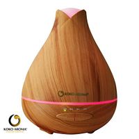 KOKO AROMA 530ml Aromatherapy Ultrasonic Essential Oil Wood Grain Diffuser Burner – Zen Mist, Lasts 15 Hours, 14 LED Lights BPA Free (Light Wood 530ml)