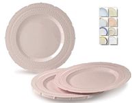 " OCCASIONS" 40 Plates Pack, Extra Heavyweight Disposable Vintage Wedding Party Plastic Plates (11'' Dinner Plate, Chateau in Blush/Dusty Rose Pink)