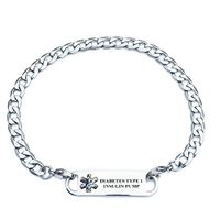 Pre-Engraved Curb Link"Diabetes Type 1 Insulin Pump" Medical ID Bracelets for Women.