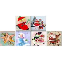 Decorative Matches 6 Square Box Set- Strike Strip on Side of Box- Colored Match Tips- Wooden Matches (Vintage Christmas)