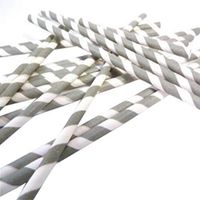 Bella Cupcake Couture Paper Straw, Grey/White Stripes Pack of 24