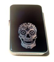 Vector KGM Thunderbird Custom Lighter - Sugar Skull Tattoo Logo Blue Sparkle ICE Hi Polish Chrome Rare!