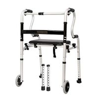 FLYSXP Four-Legged Walking Stick Folding Walker with PP seat with Wheeled Walker Folding Walker Wheelchair