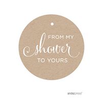 Andaz Press Baby and Bridal Wedding Shower Round Circle Party Favor Gift Tags, from My Shower to Yours, Kraft Brown, 24-Pack