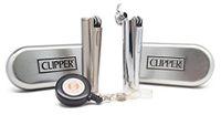 Clipper Metal, Flip Top"Gasoline" Cigarette Lighter with 2 RPD Lighter Leashes - 1 Shiny Chrome 1 Brushed Chrome