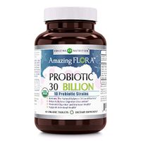 Amazing Flora - USDA Certified Organic Probiotic - 60 Organic Tablets - Restores The Natural Balance of Good Bacteria - Helps to Relieve Digestive Discomfort & Promotes Immune Health (30 Billion (10 Strains))