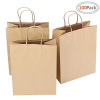 Road 8x4.75x10.5 Inches 100pcs brown Kraft Brown Paper Bags with Handle, Shopping Bag, Merchandise Bag, Party Bag