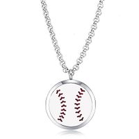 MESINYA (30mm Essential Oil Diffuser Necklace Aroma Hypo-Allergenic Magnetic Locket Pendant with 24'' Chain&Pads (Baseball)