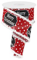 Merry Christmas Red White Ribbon - 2 1/2" x 10 Yards, Red White Polka Dots, Fuzzy Snowy Flocked Wired Edges, Garland, Gift Wrapping, Bows, Wreath Decoration, Garland, Tree Topper Bow