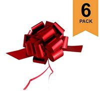 Large Metallic Red Christmas, Valentines Gift Wrap Pull Bows - 5" Wide, Red Ribbon Big Pull Flower Bows for X-mas Gifts and Presents, Set of 6