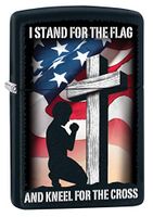 Zippo Lighter: I Stand for The Flag and Kneel for The Cross - Black Matte 79818