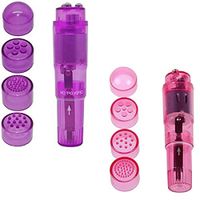 Finever Mini Massager Handheld with 4 Heads Pocket Pen for Body, Face, Neck, Head,Back Purple and Pink