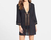 MOM Sunscreen Beach Beach Sunscreen Hollow Sexy V-Neck Bikini Blouse,black,M