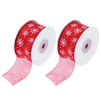 Heallily 2 Pcs Christmas Ribbon Snowflake Patterns Organza Ribbon Wrapping Ribbons Gift Strip for DIY Party Flower Basket Cake Decoration 40mm (Red)