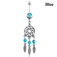 Dangle Barbell Rhinestone Navel Belly Button Ring Piercing Jewelry Womans Party Accessory Elegant Styling Design Style Cute Popular Woman | color - Blue