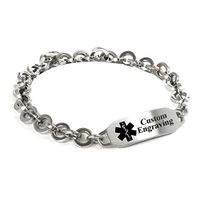 My Identity Doctor - Custom Engraved Medical Alert Bracelet - 316L Steel 8mm Round Link - Black - Wrist Size 8.5 Inch