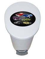 The Furniture Cove New 2.6 Gallon White Plastic Step Trash Can Waste Basket Featuring the Choice of Your Favorite Novelty Themed Logo - FREE Trash Liner Included (Muscle Car)