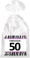 Fabulous 50th Birthday Zebra Pattern Party Favor Bags with Ties - 12pack