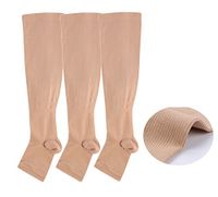 Open toe Toeless Compression Socks 3 Pairs for Women Men 15-20 mmHg Support Running Travel Pregnancy(S/M, Nude)