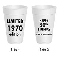Mandeville Party Company, 10 count styrofoam cups, Happy 50th Birthday - Limited 1969 Edition, Aged to Perfection
