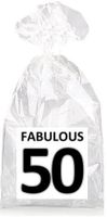 Fabulous 50th Birthday Black on White Party Favor Bags with Ties - 12pack