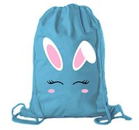Easter Basket Backpack Bulk Cotton Drawstring Cinch Bags Easter Bunny Gift Bags - Bunny Face - Teal CA2725EasterDTG S5