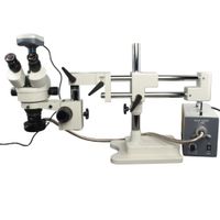 OMAX 2.1X-180X Digital Zoom Trinocular Dual-Bar Boom Stand Stereo Microscope with Cold Y-Type Gooseneck and Ring Fiber Light and 9.0MP USB Camera