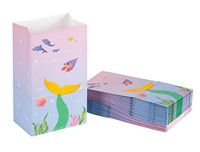 Party Treat Bags - 36-Pack Gift Bags, Mermaid Party Supplies, Paper Favor Bags, Recyclable Goodie Bags for Kids, Under The Sea Design, 5.2 x 8.7 x 3.3 Inches